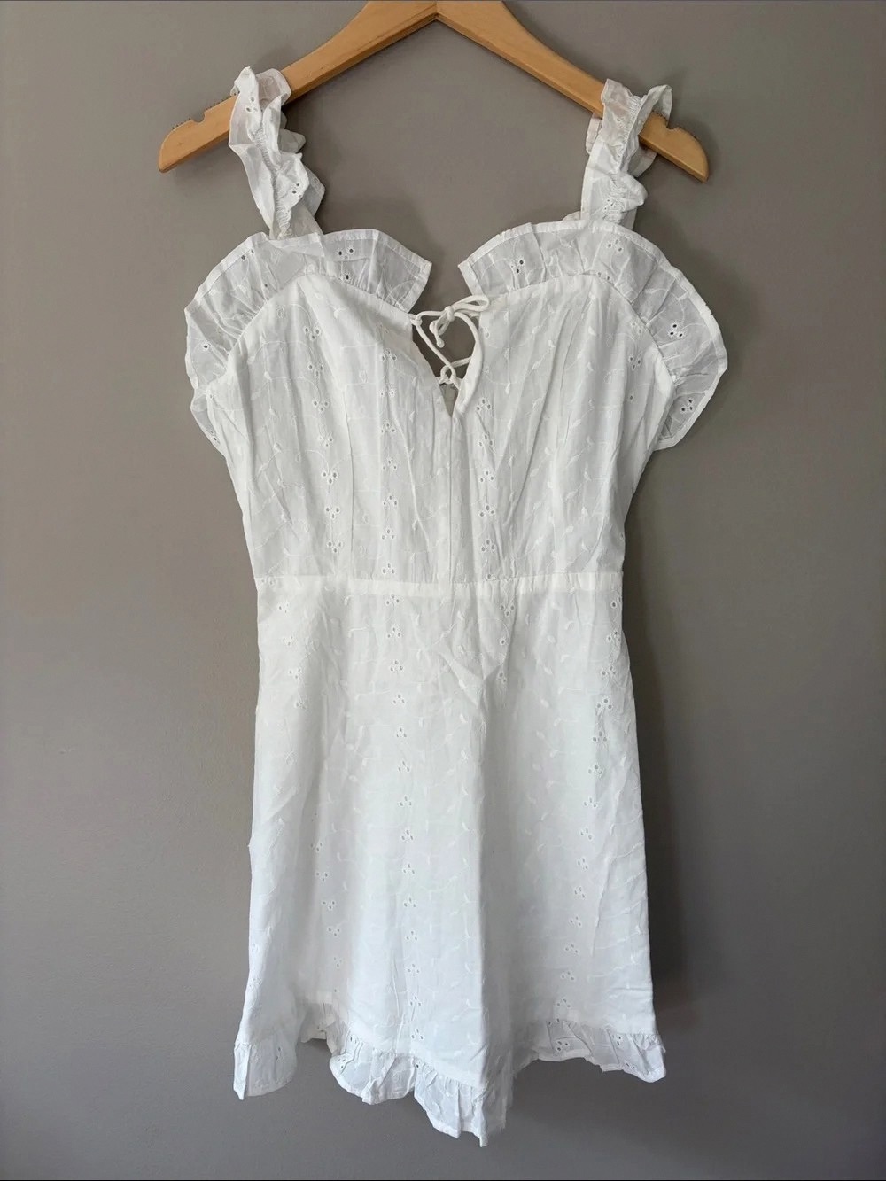Lioness White Eyelet Ruffle Strap Mini Dress